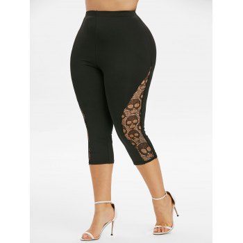 

Plus Size High Rise Skull Lace Cropped Leggings, Black