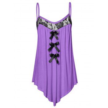 

Plus Size Lace Panel Bowknot Embellished Cami Top, Purple flower