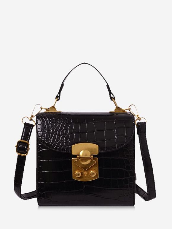 Mini Sac à Bandoulière Animal Gaufré avec Poignée en Haut - Noir 