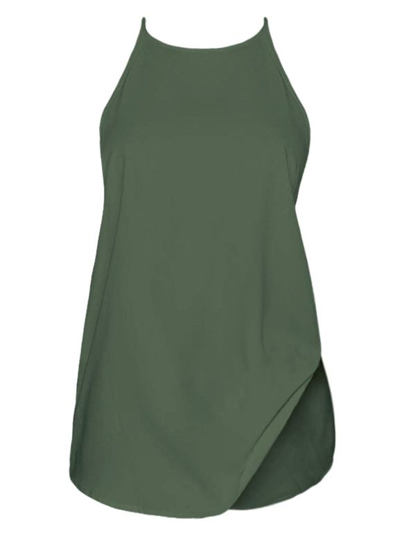 Débardeur en Couleur Unie à Ourlet Courbe - Vert Noisette XL