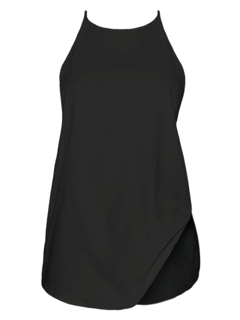 

Solid Curved Hem Tank Top, Black