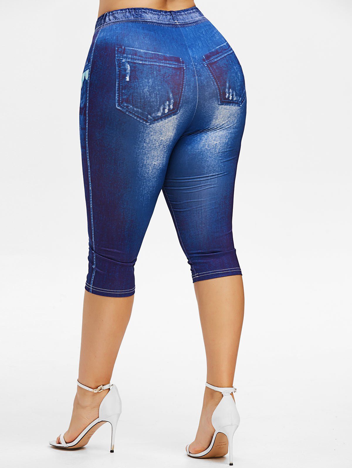 Women's Fake Denim Capris Lace Hem Floral Cropped Jeans Skinny Capri  Leggings Plus Size Stretch Tights Short Pants at  Women's Clothing  store