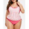 Maillot de Bain Tankini Imprimé de Grande Taille à Lacets - Rouge Blush 1X