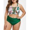 Maillot de Bain Croisé Feuille Imprimée à Taille Haute de Grande Taille - Vert profond 4X