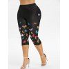 Legging Court Papillon Imprimé de Grande Taille - Noir 5X