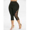 Legging Court Crâne en Dentelle à Coupe Haute de Grande Taille - Noir L