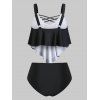 Crisscross Flounce Overlay High Waisted Tankini Swimwear - BLACK S