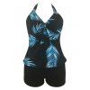 Plus Size Leaves Print Halter Tankini Swimwear - BLACK 1X
