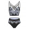 Maillot de Bain Tankini Fleur Imprimée à Taille Haute à Armature - Noir XL