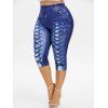 Legging Court 3D Jean Imprimé de Grande Taille à Lacets - Bleu profond L