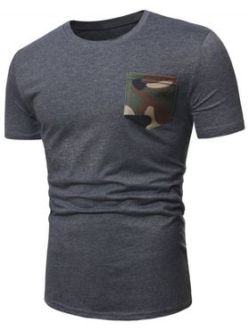 T-Shirt Décontracté Camouflage avec Poche à Manches Courtes
