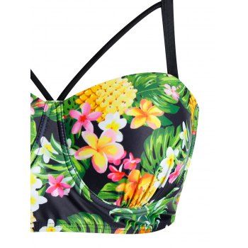 Plus Size Pineapple Flower Ladder Cutout Underwire Tankini Swimwear