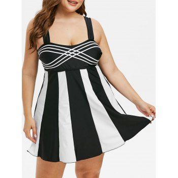 

Plus Size Two Tone Empire Waist Tankini Swimwear, Black