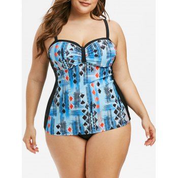 

Plus Size Printed Push Up Contrast Tankini Swimwear, Multicolor