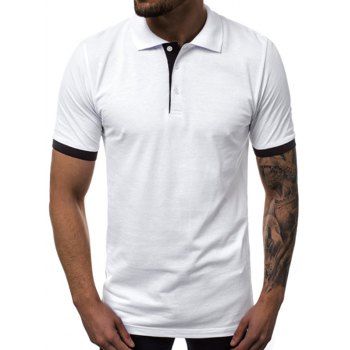 

Contrast Trim Turn Down Collar Casual T Shirt, White