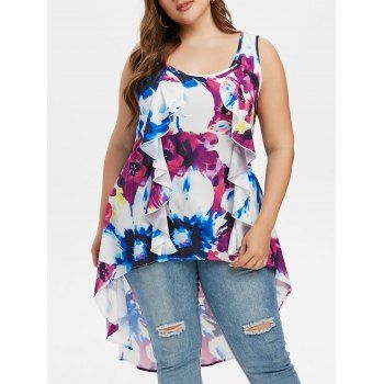 

Plus Size Ruffled Tie Dye High Low Tank Top, Multicolor