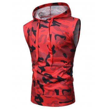 

Camouflage Print Back Zip Hooded Tank Top, Red