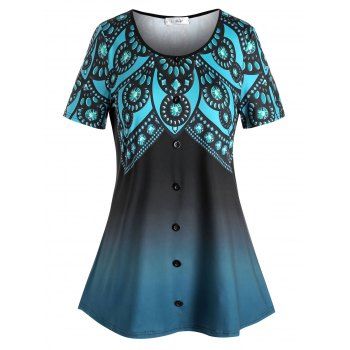 

Plus Size Tribal Print Mock Button T Shirt, Multicolor