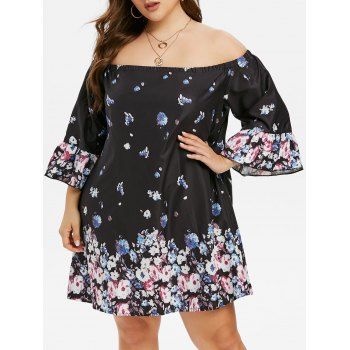 

Plus Size Off Shoulder Floral Print Mini Dress, Black