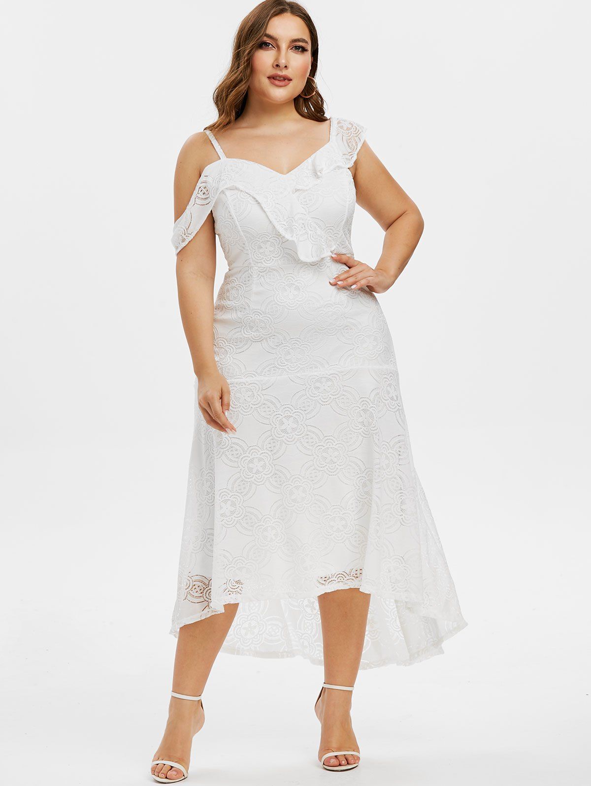 plus size white high low dress