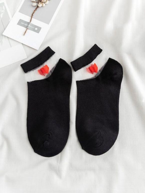 Chaussettes à Cheville Jointif Cœur en Maille - Noir 
