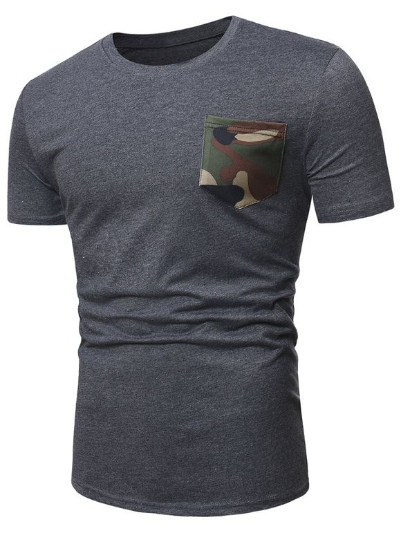 T-Shirt Décontracté Camouflage avec Poche à Manches Courtes - Gris 2XL