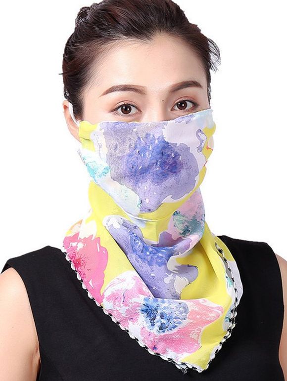 Écharpe Masque Fleur Imprimée en Couleur Aquarelle - Jaune 