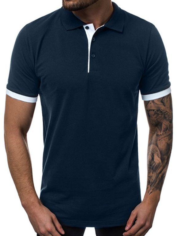 T-shirt Décontracté Ourlet Contrasté à Col Relevé - Cadetblue S