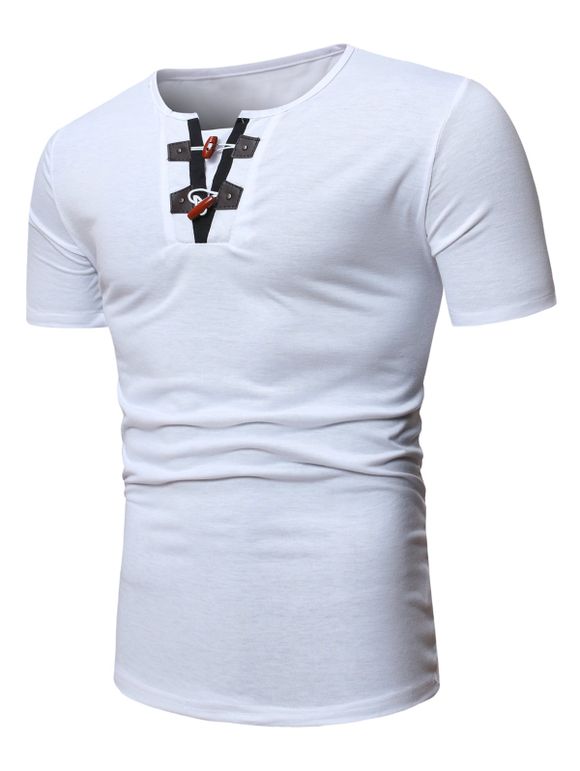 T-shirt Décontracté Manches Courtes à Demi-Bouton Corne - Blanc M
