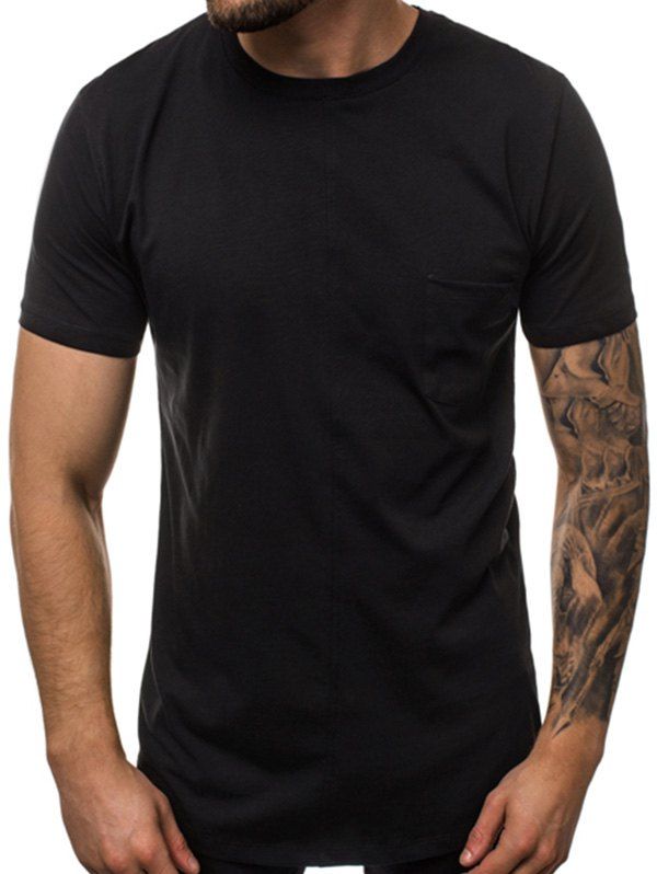 

Plain Pocket Crew Neck Short Sleeve T Shirt, Black