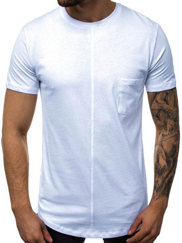 T-Shirt Simple à Manches Courtes à Col Rond avec Poche - Blanc M