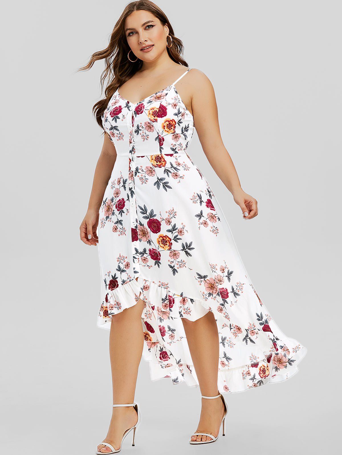 plus size white high low dress