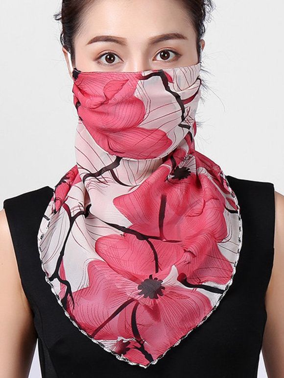Écharpe d'Eté Masque Fleur Imprimée pour Extérieur - Rouge Rose 