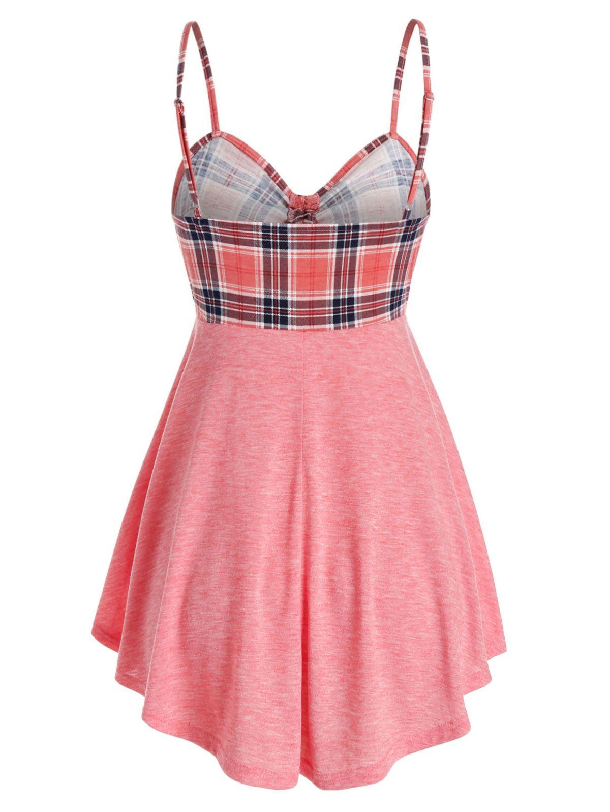 [28 OFF] 2021 Plus Size Plaid Cinched Empire Waist Tank Top In PINK