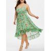 Robe Haute Basse Fleurie Imprimée de Grande Taille à Volants - Vert Oignon 2X