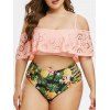 Maillot de Bain Tournesol Imprimé Coupe au Laser de Grande Taille Deux Pièces - Rose clair 3X
