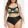 Ensemble de Bikini Ananas Imprimé Plissé à Côté de Grande Taille - Noir 4X