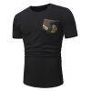 T-Shirt Décontracté Camouflage avec Poche à Manches Courtes - Noir S