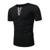T-shirt Décontracté Manches Courtes à Demi-Bouton Corne - Noir 2XL