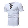 T-shirt Décontracté Manches Courtes à Demi-Bouton Corne - Blanc 3XL