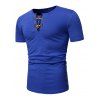 T-shirt Décontracté Manches Courtes à Demi-Bouton Corne - Bleu Cobalt 3XL