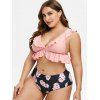Plus Size Low Cut Ruffled Floral Print Tankini Swimwear - LIGHT PINK 5X