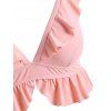 Plus Size Low Cut Ruffled Floral Print Tankini Swimwear - LIGHT PINK 5X