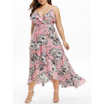 

Plus Size Cami Split Flounce Maxi Dress, Light pink