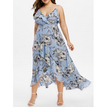 

Plus Size Cami Split Flounce Maxi Dress, Powder blue