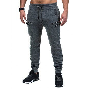 

Plain Zip Accent Drawstring Jogger Pants, Dark gray