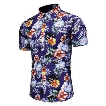 

Floral Tropical Print Short Sleeves Shirt, Cadetblue