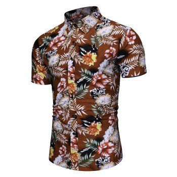 

Floral Tropical Print Short Sleeves Shirt, Tan