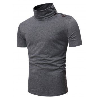

Turtleneck Horn Button Short Sleeve Slim Fit T Shirt, Gray