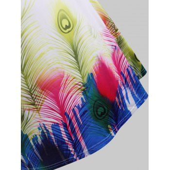 Feather Printed O Ring Ruched Plus Size Tank Top